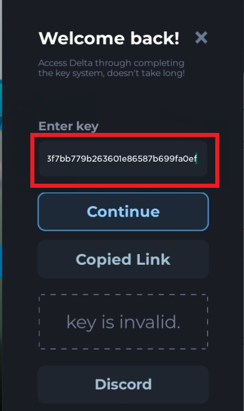 Copy Paste Delta iOS Key and Select Continue
